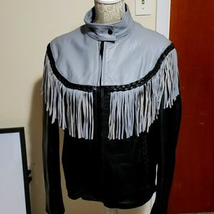SET Biker Leather Fringe Coat and Chap set